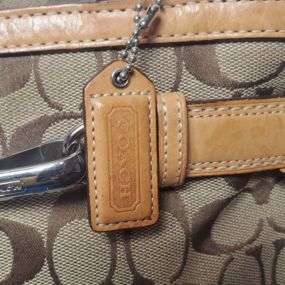 Coach Vtg Hampton Signature & Leather Satchel Bag W/Brass Hardware & Dual Handle - Picture 13 of 16